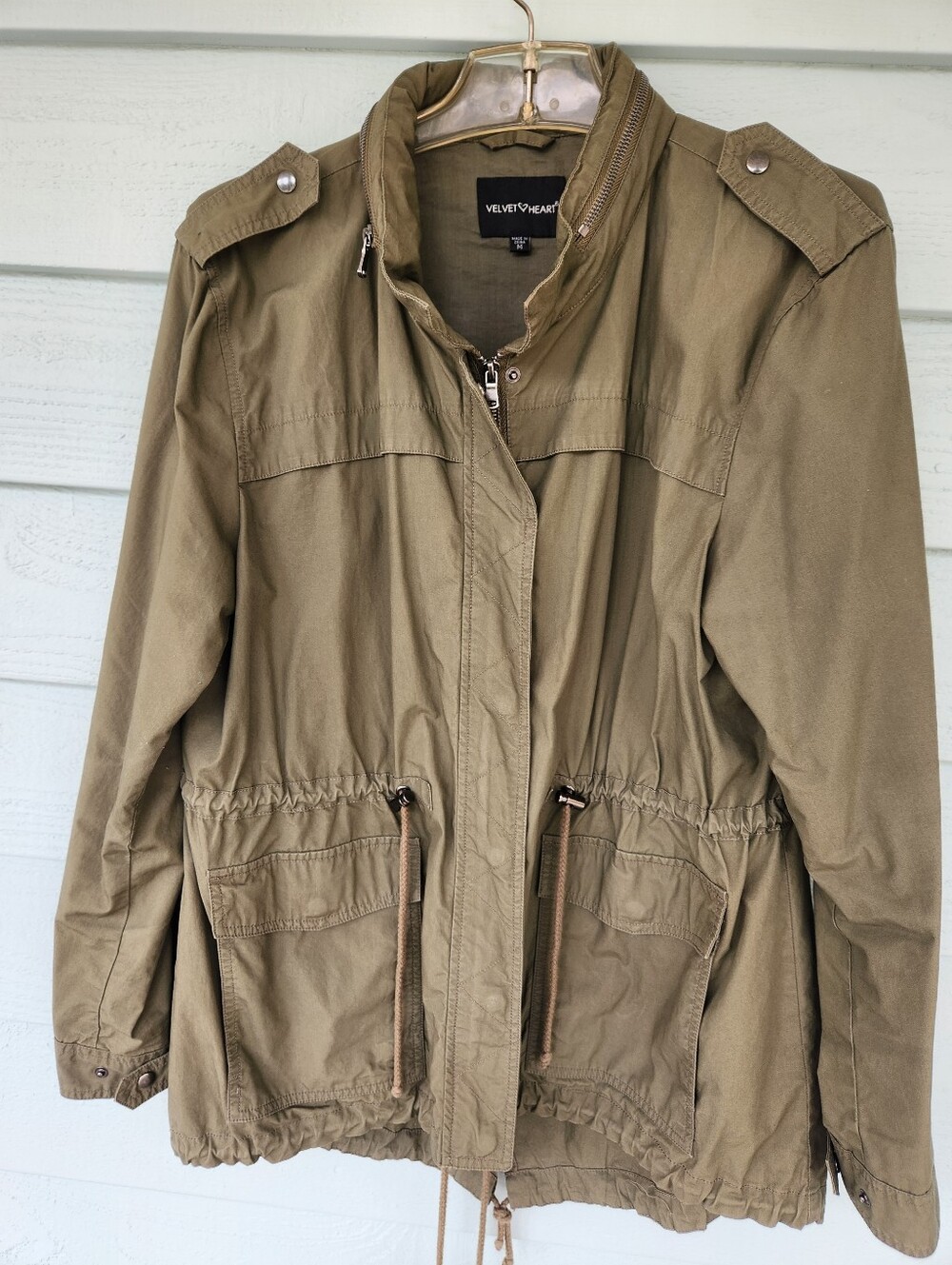 Women's Olive Utility Jacket with Drawstring Waist
